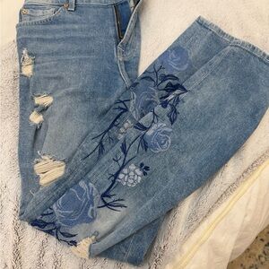 7 For All Mankind Light Blue Floral Skinny Jeans
